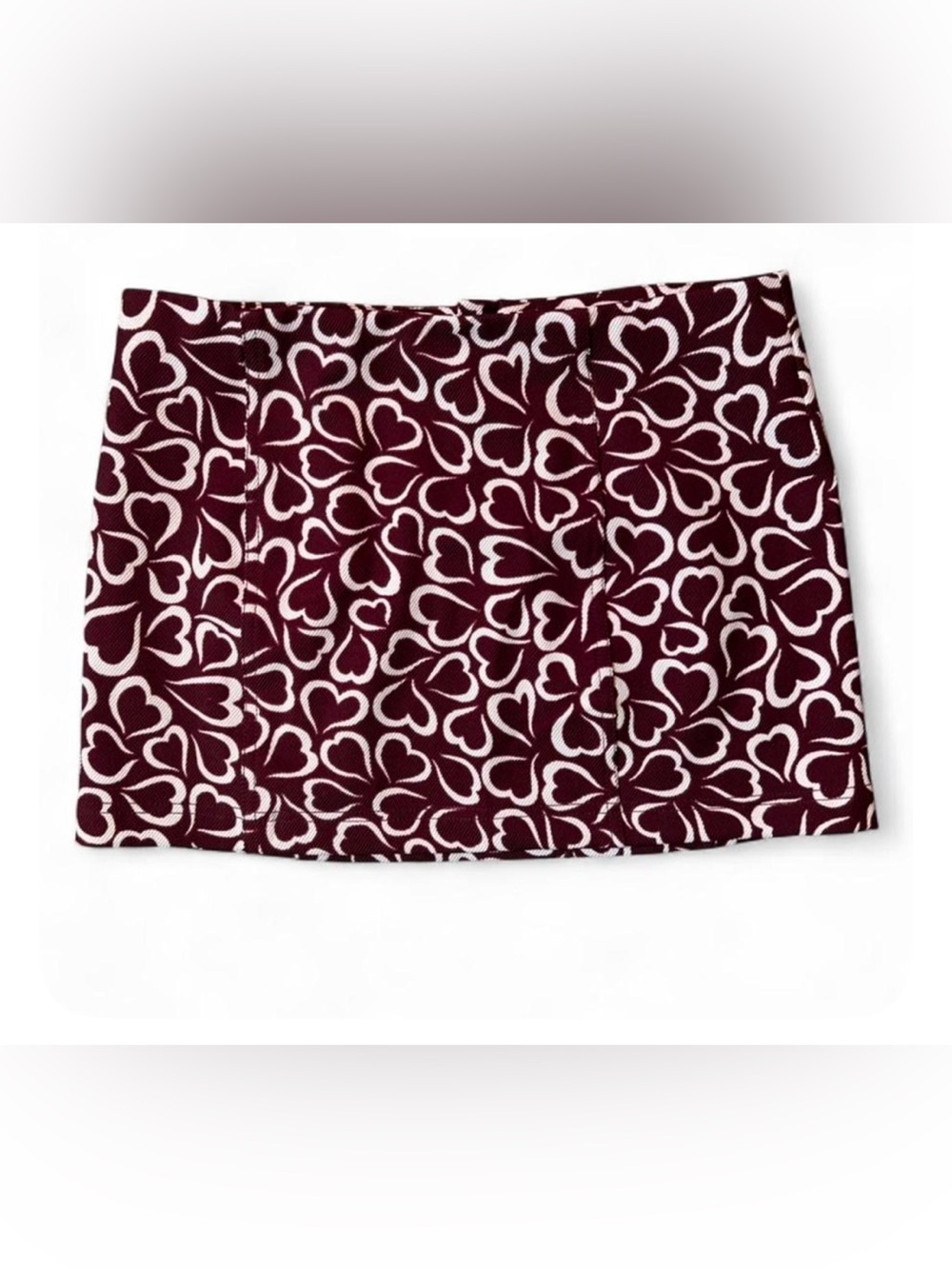 Urban Outfitters Maroon Mini Skirt with White Heart Print